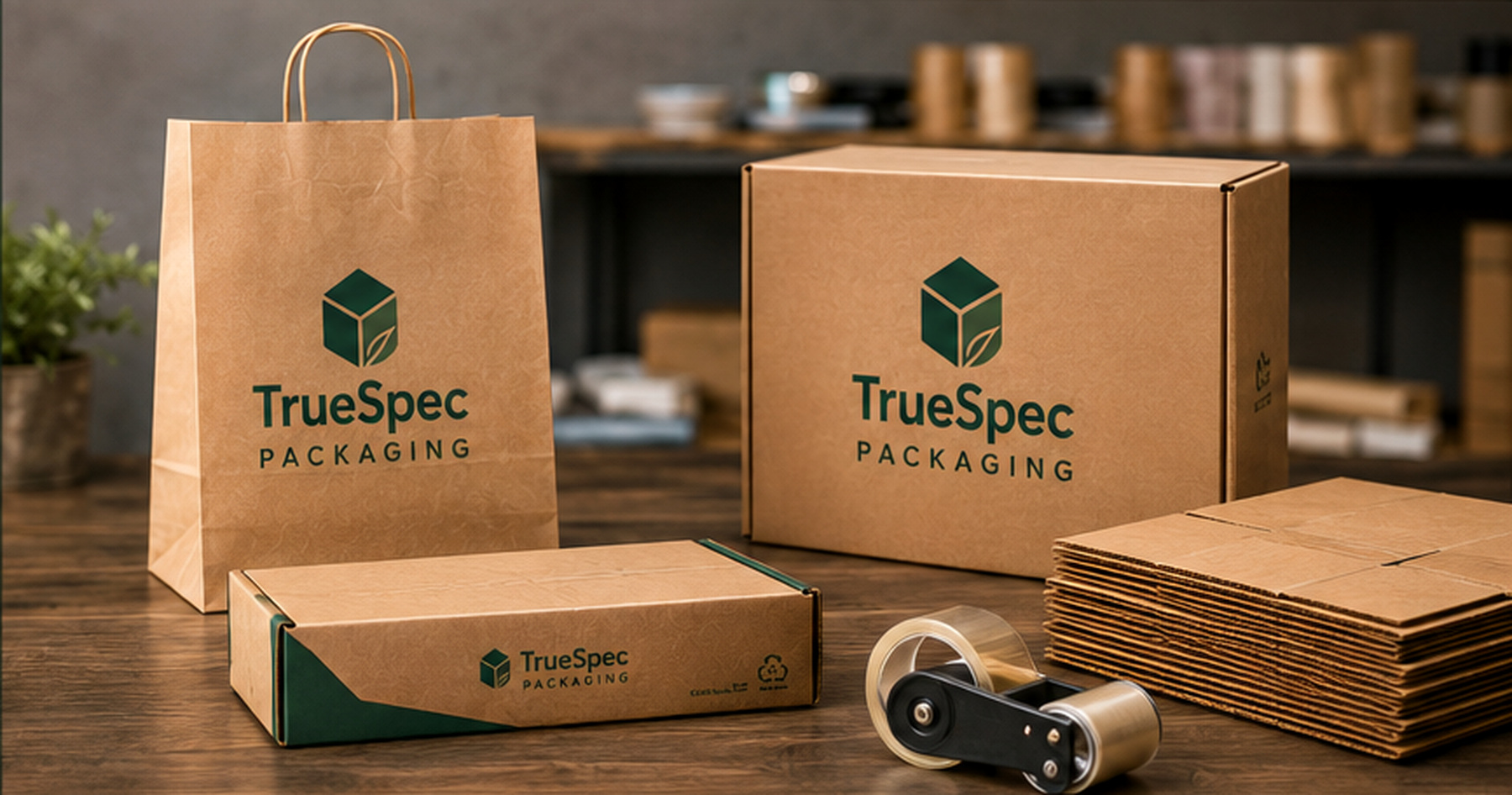 TrueSpec kraft paper bags and corrugated mailer boxes