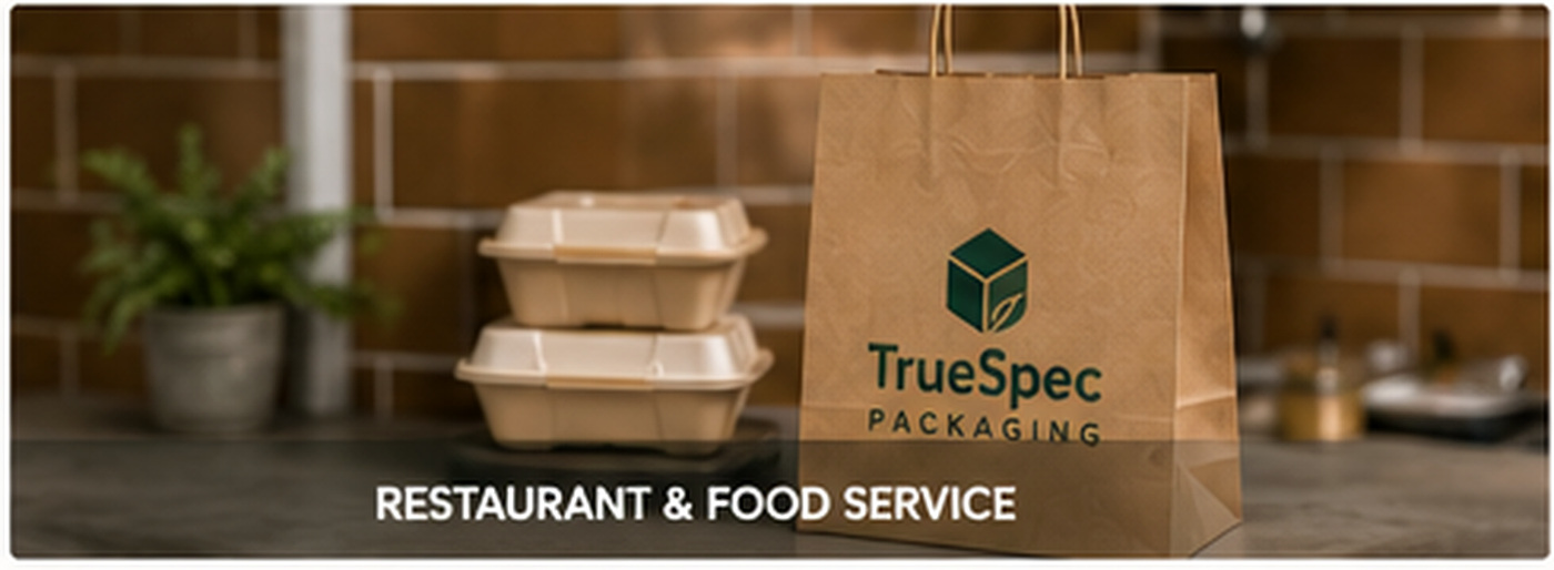 Paper bag and takeout containers in restaurant setting